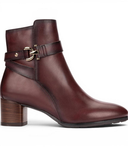 Pikolinos Women's Red Leather Ankle Heeled Boots - Calafat
