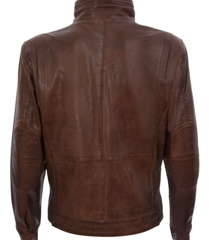 Mens Classic Leather Biker Jacket-Caracas - Brown