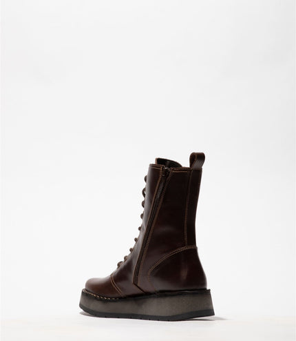 Fly London Womens Brown Rami043 Casual Leather Lace-Up Ankle Dress Boots