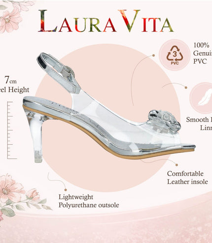 Laura Vita Women's Mira 01 Clear Silver Slip-On Cinderella Heel Sandals