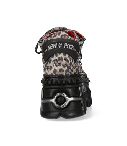 New Rock M-106Wall-C56 Leopard Print Leather Gothic Platform Ankle Boots