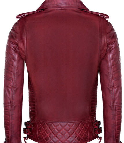 Mens Slim-Fit Double Zip Brando Leather Biker Jacket-Cairo - Burgundy