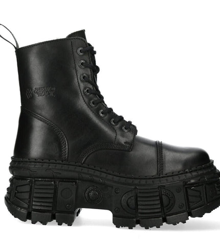 New Rock Black Goth Leather Boots-WALL083C-S5