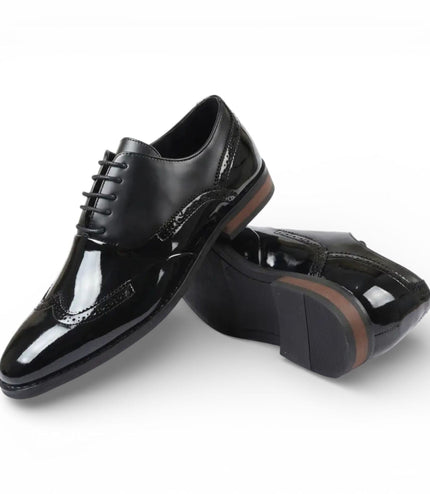 Men's Black Patent PU Leather Wingtip Brogue Oxford Shoes