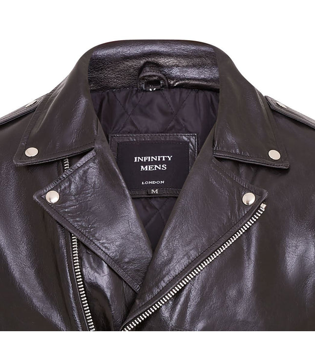 Mens Retro Brando Quilted Leather Biker Jacket Vintage Motorcycle Style - Black