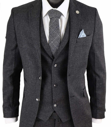 Men's 3 Piece Black Herringbone Tweed Suit