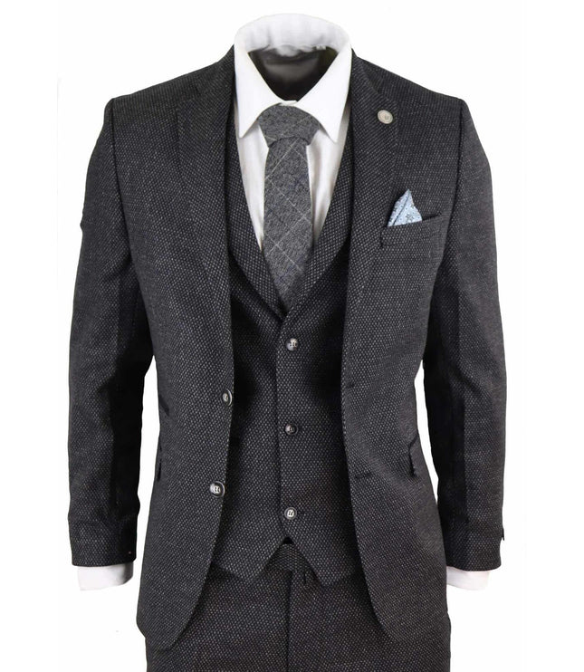 Men's 3 Piece Black Herringbone Tweed Suit