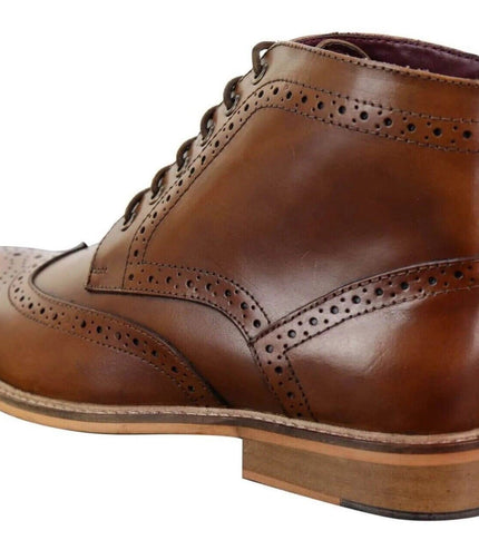 Mens Classic Oxford Brogue Ankle Boots In Tan Leather