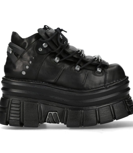 New Rock M-106-C178 Black Tower Gothic Punk Chunky Ankle Boots