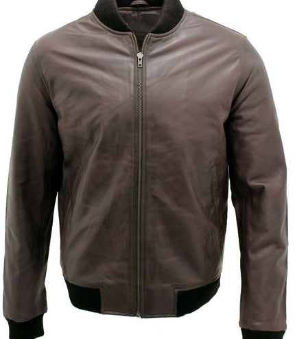 Mens Retro Varsity Leather Bomber Jacket-Pretoria - Brown