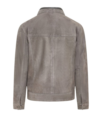 Mens Retro Brown 100% Goat Suede Leather Harington Biker Jacket - Stone