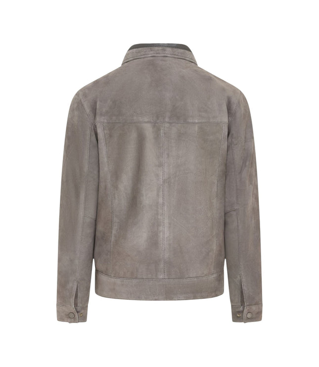 Mens Retro Brown 100% Goat Suede Leather Harington Biker Jacket - Stone