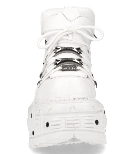 New Rock Unisex White Leather Gothic Punk Boots - M-TANK106-C1