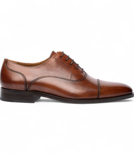 Chapman & Moore Men's Brown Plain Leather Brogue Cap-Toe Oxford Shoes