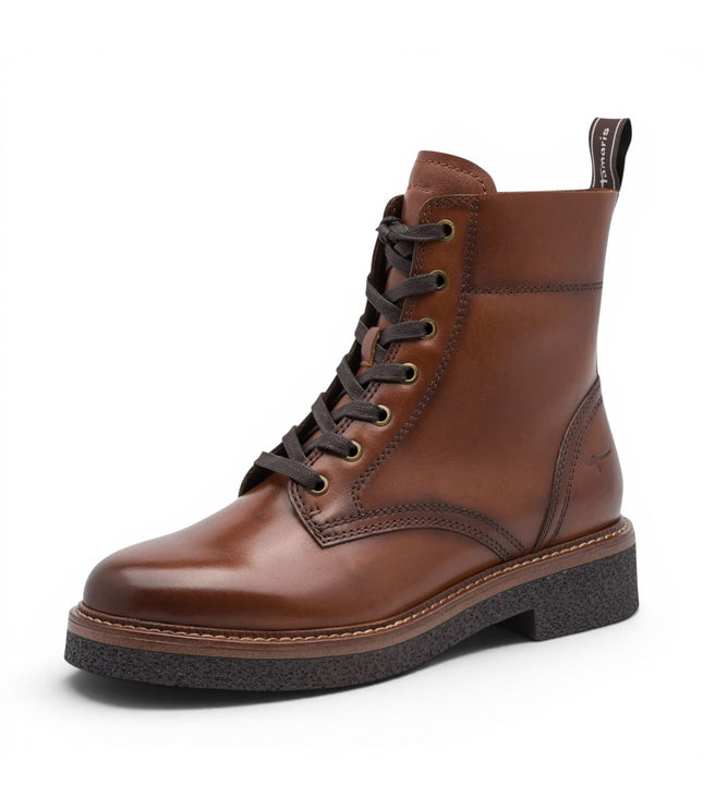 Tamaris Women's Brown Leather Lace-Up Combat Boots - 25224-47
