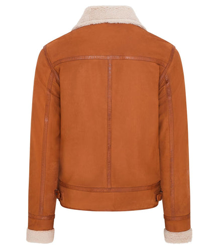 Mens Real Sheep Suede Bomber Jacket Aviator Jacket with Fur Lining - Tan