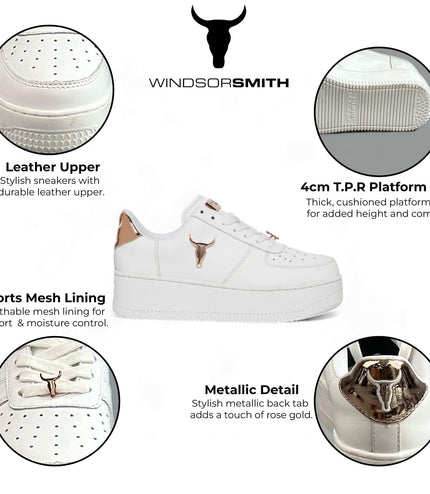 Windsorsmith Womens White Chunky Leather Platform Trainers Sneakers - Rich
