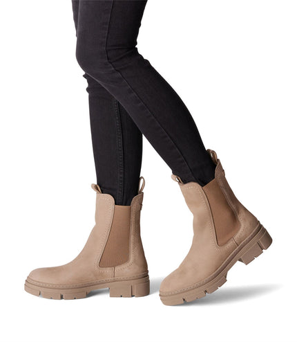Tamaris Womens Dune Taupe Brown Leather Classic High Pull-On Chelsea Ankle Boots