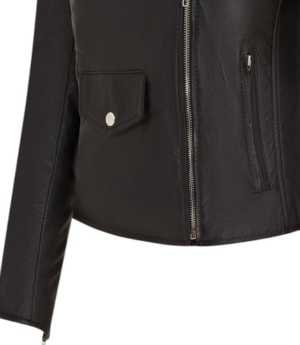 Women's Classic Brando Biker Leather Jacket - Broome - Black
