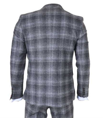 Men's Formal Grey Tweed  3 Piece Check Vintage Gatsby Style Suit