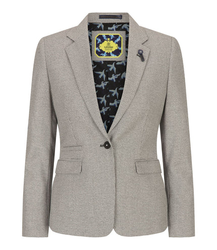 Women's Beige Tweed Tailored Fit Wool Blend Blazer