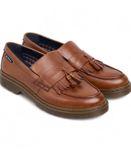 Ben Sherman Men's Tan Brown Leather Tassel Loafer Shoes - Dudley