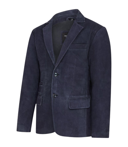 Mens Italian Navy Suede Leather Blazer Jacket - Aarau