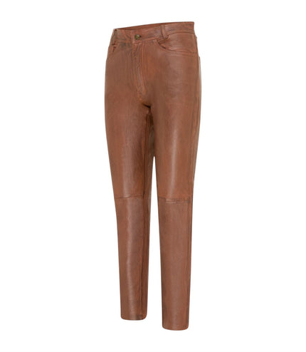 Womens Tan Lamb Leather 501 Biker Jeans - Ankara