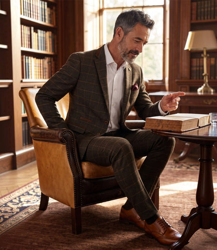 Men's Green Tweed Herringbone Formal Check Blazer - Harris
