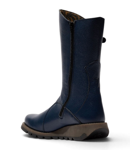 Fly London Womens Navy Blue Leather Mid-Calf Long Boots - MES2913