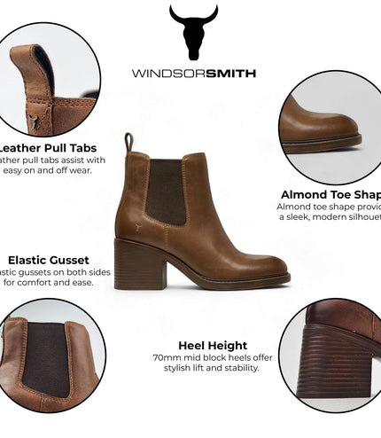 Windsorsmith Womens Tan Classic Leather Platform Ankle Chelsea Boots - Varsity