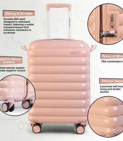 Hard Shell Cabin 37 x 22 x 55 cm Pink TSA Secure Luggage Suitcase Suitable for Easyjet, Ryanair
