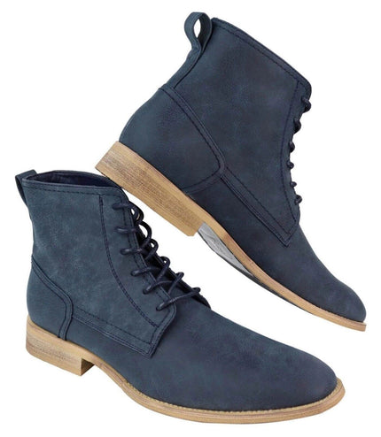 Mens Matt Navy Suede Lace Up Ankle Boots