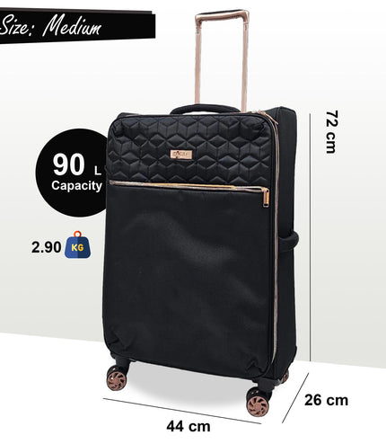 Bexley Medium Soft Shell Suitcase in Black