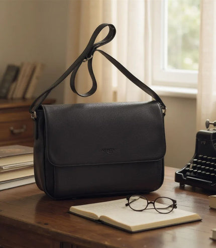 Genuine Leather Black Laptop Bag Travel Work Messenger Satchel - Camden