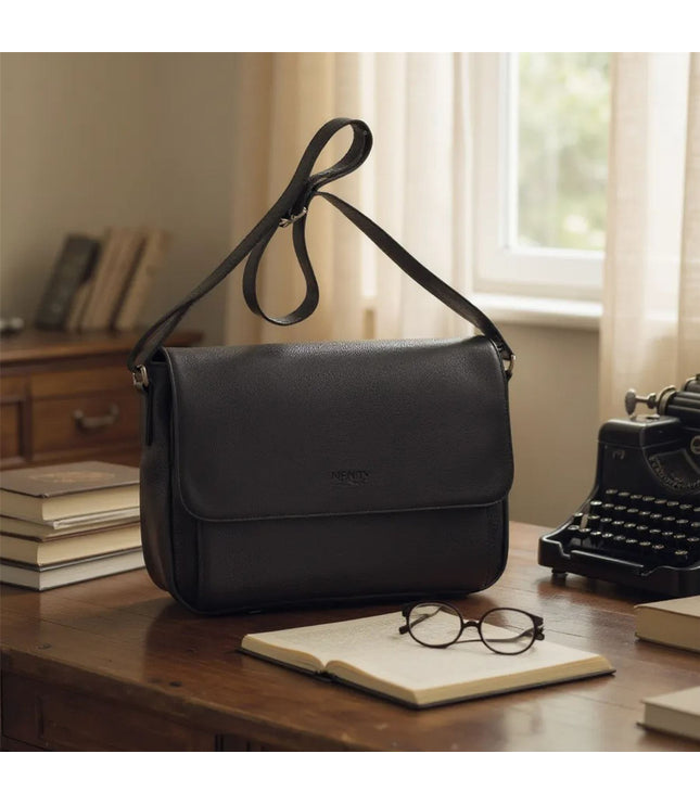 Genuine Leather Black Laptop Bag Travel Work Messenger Satchel - Camden