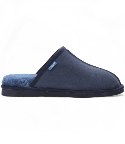 Men's Genuine Sheepskin Navy Suede Mule Winter Warm Non-Slip - Highland