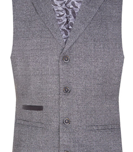 Mens Grey 3 Piece Suit Prince of Wales Check Classic Tailored Fit Wedding Suit