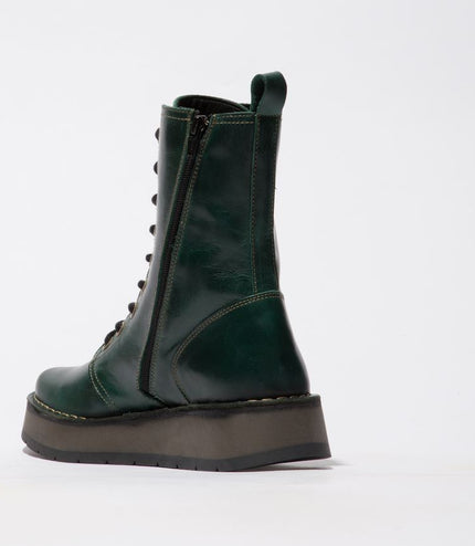Fly London Womens Green Rami043 Casual Leather Lace-Up Ankle Dress Boots