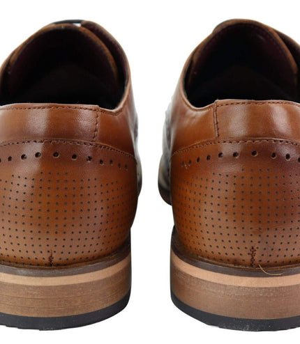 Mens Classic Oxford Brogue Shoes In Perforated Tan Leather