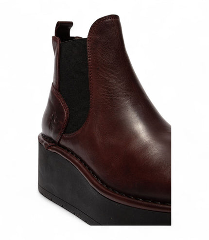 Fly London Womens Wine Red Hely268 Chelsea Leather Ankle Pull-On Platform Comfort Boots