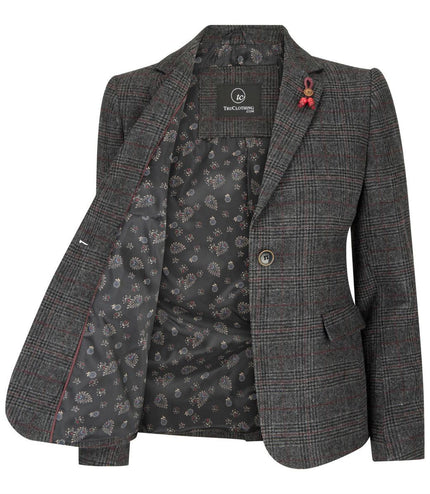 Womens Tweed 1920s Herringbone Charcoal Blazer