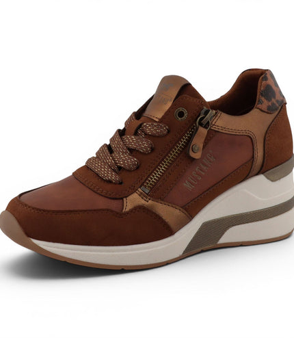 Mustang Women's Tan Cream Platform Sneaker Trainer Casual Shoes - M0872002