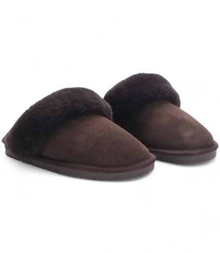 Women's Genuine Sheepskin Brown Suede Mule Winter Slippers - Luna