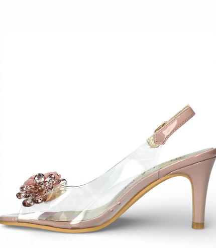 Laura Vita Women's Mira 05 Clear Rose Pink Slip-On Cinderella Heel Sandals