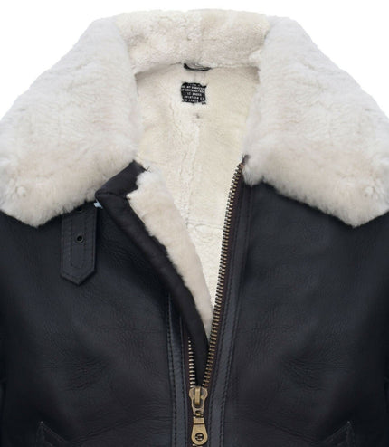 Mens B3 WW2 Leather Sheepskin Aviator Flying Jacket-Charleston - Brown Cream
