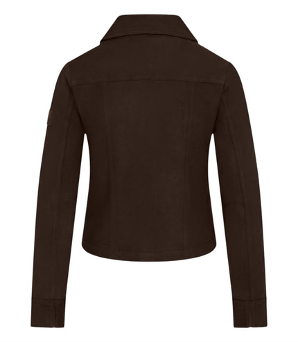 Womens Brown Leather Shacket Collar Jacket - Lofar