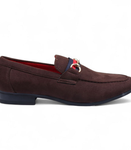Men's Brown Suede Loafers with Gold Buckle Slip-On Dress Shoes