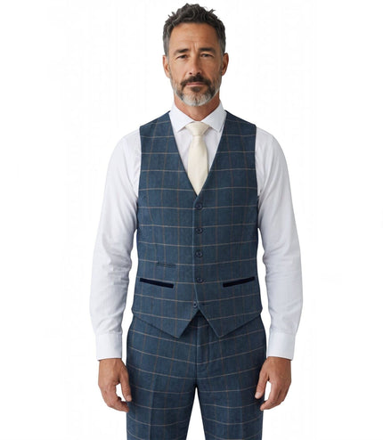 Men's Navy 3 Piece Wool Blend Tweed Suit - Harris