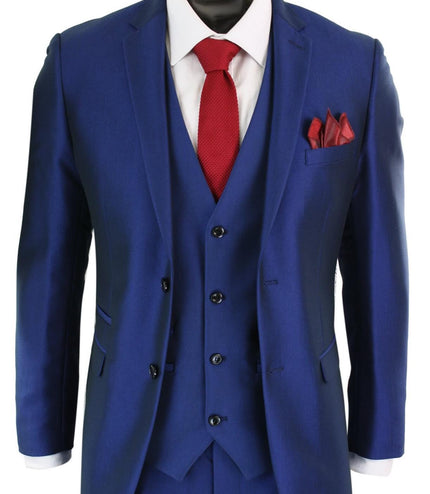 Mens 3 Piece Shiny Royal Blue Classic Suit